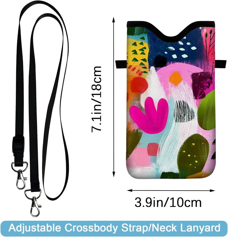 otilil Neoprene Cell Phone Sleeve Pouch Case Bag with Crossbody Strap Neck Lanyard for Women 7.1 X 3.9 in Colorful Floral - Image 2